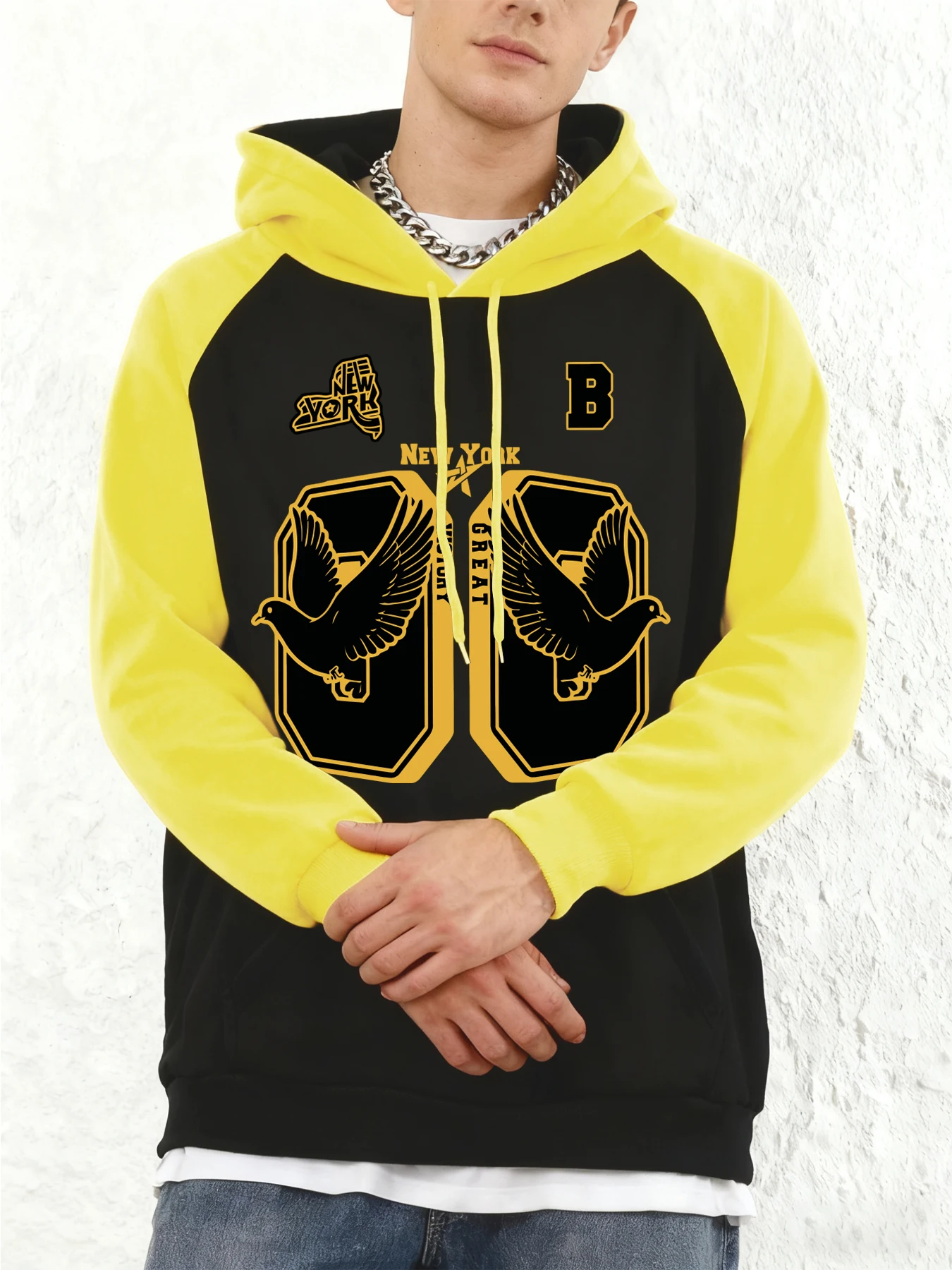New York Great Victory Pigeon Printed Men'S Raglan Hoodies Fashion Loose Clothing Autumn Fleece Hoodie Casual Soft Hoody