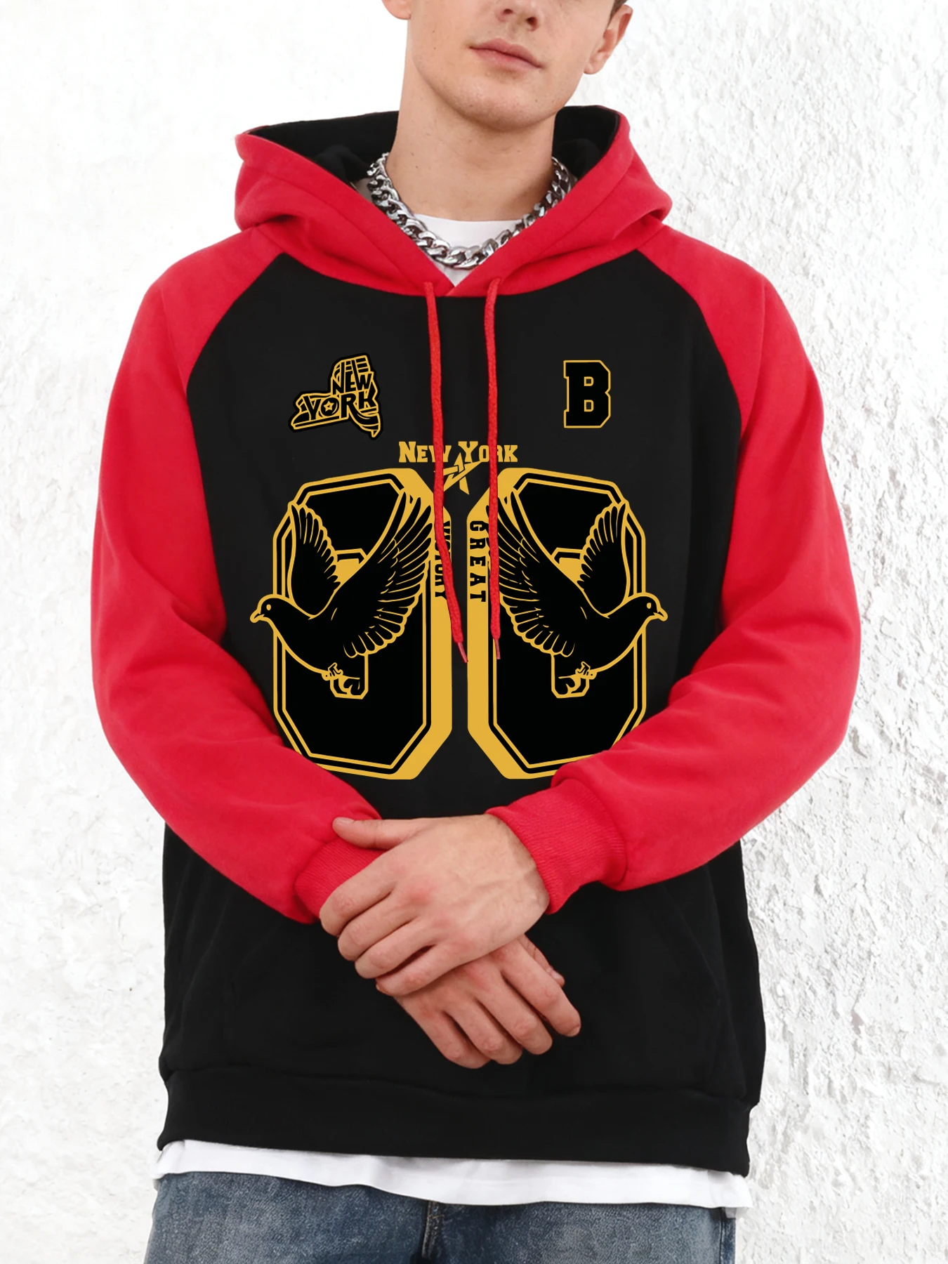 New York Great Victory Pigeon Printed Men'S Raglan Hoodies Fashion Loose Clothing Autumn Fleece Hoodie Casual Soft Hoody - Image 2