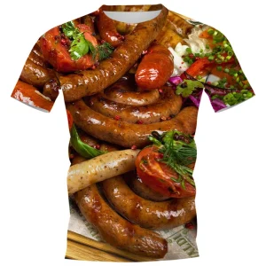 Funny Sausage Food 3D Printed T-Shirt Men Women Tops Casual Short Sleeve T Shirt Oversized Harajuku Y2k Tops Tees Kids Clothing