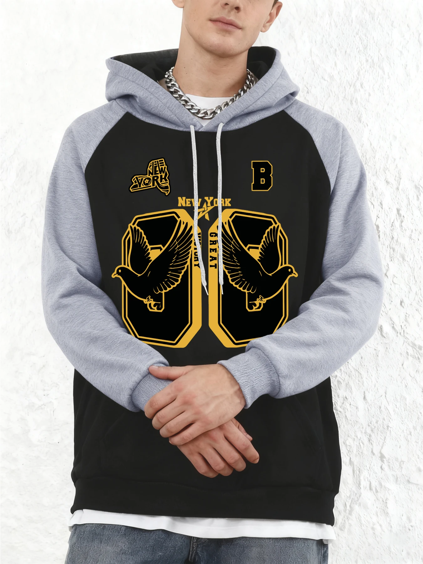 New York Great Victory Pigeon Printed Men'S Raglan Hoodies Fashion Loose Clothing Autumn Fleece Hoodie Casual Soft Hoody - Image 3